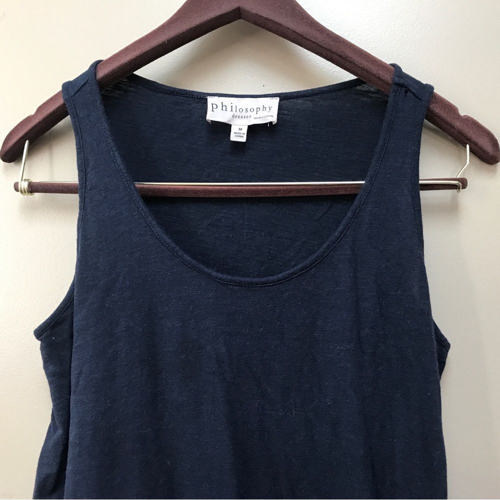 Philosophy Sleeveless Midi Dress Asymmetrical Sheer Hem Navy Blue (M) - Picture 3 of 12